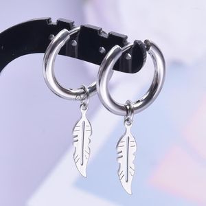 Kolczyki obręcze ze stali nierdzewnej vintage liść pióra Pendientes dla kobiet mężczyzn punkowy hip hop boucle oreille piercing biżuteria