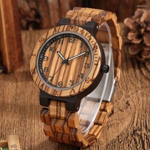 Wristwatches Antique Nature Wood Watches Quartz Analog Clock For Men Full Wooden Bracelet Strap Roman Arabic Numeral Display Luminous Hands