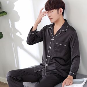 Apresenta de sono masculina Marca Thoshine estilo chinês cetim pijamas de seda de seda homens de manga longa recusar colarinho pijama masculino fechamento de botão caseira conjuntos 230320