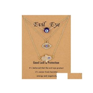 Hänge halsband Evil Eye Necklace och Hamsa turkisk blå hand 3st Lucky Protection Jewelry Gift for Women Girls Drop Delivery Pend Dhogq