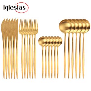 Conjuntos de utensílios de jantar 24pcs ouro aço inoxidável de mesa de mesa de mesa de faca de falhas de talheres de talheres de talheres de talheres brilhantes 230320