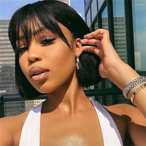 Short Bob Wigs With Bangs Human Hair Brazlian Straight None Lace Wig For Black Women Glueless Machine Made Natural Color