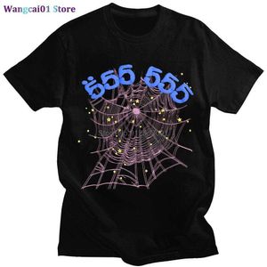 wangcai01 DIY T-Shirt Vintage-Druck Sp5der 555555 Engelszahl T-Shirt Männer Frauen Beste Qualität Spinnennetz-Muster T-Shirt Top Tees 0320H23