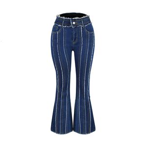 Jeans femininos estiramento jeans feminino vintage moda cintura alta flare jeans mulheres magro emendado bell bottom streetwear lavagem denim calças 230317