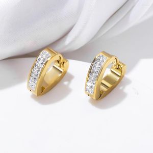 Hoop Earrings ESSFF Rhinestone Stainless Steel Ear Buckle For Women Personality Gold Color Small Rock Punk Jewelry Accessories