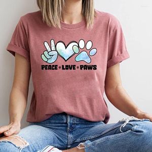 Women's T Shirts Peace Love Paws Print O-neck Casual Short Sleeve Harajuku T-shirt Cotton Tops High Quality Cute Color Clothes Women Tshirts