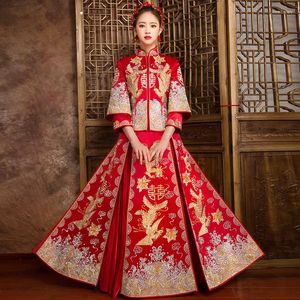 Etnik Giyim Bahar Geleneksel Gösteri Gelin Evli Suits Çin tarzı düğün resmi elbise kadın akşam cheongsam kimono yurtdışı