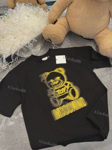 Śliczny mały miś fala letnie koszulki dla niemowląt chłopcy dziewczęta bawełna odzież dla dzieci koszulka z krótkim rękawem dzieci okrągły kołnierz Tees luźny styl czarny