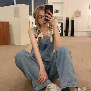 Kvinnors jumpsuits rompers High midjebrett ben denim jumpsuits kvinnor streetwear stor ficka söt smal mopping suspender bottnar casual vänner lösa totalt 230317