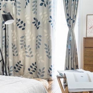 Curtain Blue Leaves Bird Print For Livingroom Blackout Pastoral Style Country Balcony Rental Window Treatment Drapes