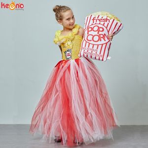 Abiti da ragazza Circo Popcorn Carnevale Festa di compleanno Matrimonio Fiore Abito da ballo con paillettes Costume Bambini Pop Corn Cibo Tulle 230317