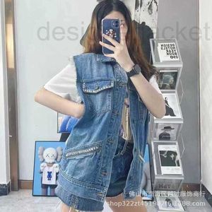 Gilet da donna Designer Inizio autunno Tasca Rivetto Gilet di jeans blu sfilacciato Lettera posteriore Ricamo Canotta senza maniche resistente femminile RAH9