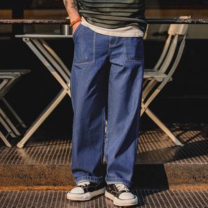 Mäns jeans Maden Flap Pocket Mens Vintage Denim Pants Loose Straight Fit Streetwear Classic Mönster Storlek 28 till 36 230320