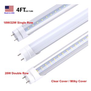 LED -rör 4 ft T8 Light 4Feet 18W 22W 28W LINEAR TUBE G13 Bipin Shop Lighting BB Lamp Clear ER 5000K 6000K Ballast Borttagen Dual Ende DHWFP