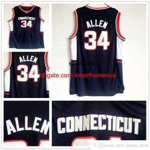 NCAA Connecticut Huskies Ray 34 Allen-Trikot, blaue Farbe, Retro-genähte Ray Allen College-Basketball-Trikots