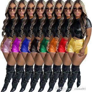 2023 Summer Womens Shiny Metallic Short Pant Sexy Night Club Party Shorts Bottoms Clubwear PU Shorts