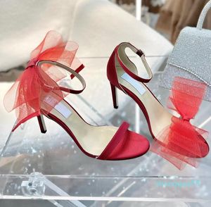 Luxury designer high-heeled sandals rose pink vamp heel cross big bow fluorescent vamp open toes strap shoe 33 size 35-42
