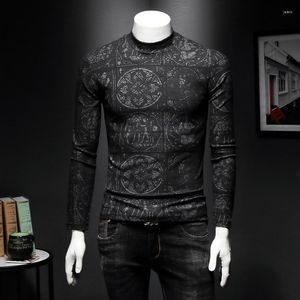 Camisetas masculinas camisetas homens grandes designers 2023 marca outono meio gurtleneck tshirt impressão floral de manga longa e longa C41