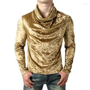 Men's T Shirts Mens Streetwear Fashion Turtleneck Velvet Flannel Long Sleeves Autumn Male Hip Hop Slim Fit Homme Casual Tee