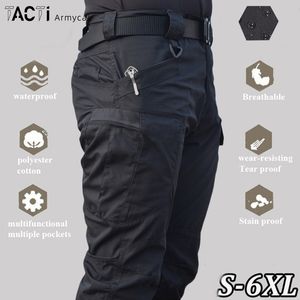 Mensbyxor Taktiska last Män utomhusvattentät strid Militär kamouflagbyxor Casual Multi Pocket Male Work Joggers 6xl 230317