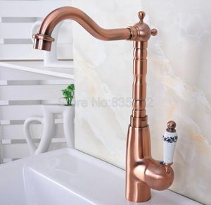 Bathroom Sink Faucets Retro Antique Red Copper Single Handle Kitchen Basin Deck Mounted And Cold Water Mixer Tap Tnf635