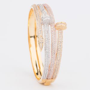 High quality solid designer nail gold bangle Bracelet tennis diamonds Women Mens elegant couple fashion Wedding Party Thanksgiving Valentine gifts unisex cool