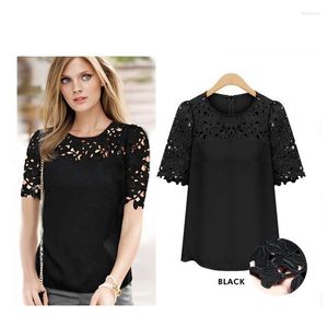 Damenblusen AQ62 Frauen Spitze Sexy Plus Size Hohl Häkeln Chiffon Blusas Feminina Kurzarm Shirt Top Bluse S-5XL