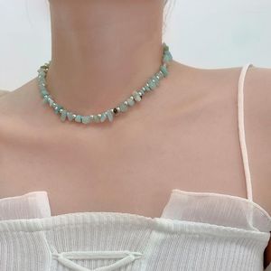 Chains 2023 Bohemian Green Gravel Irregular Stone Necklace Women's Fashion Choker Jewelry Collares Womens