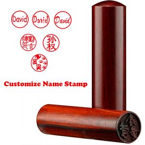 Stamps Customize English Chinese Wood Name Stamp Portable Personal Hand Account Chop For Friend Children Student Picture Seal 230320