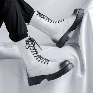 Stivali da uomo firmati di marca italiana stivali stringati scarpe bianche nere palcoscenico abito da discoteca stivali piattaforma in pelle originali moto botas 230320