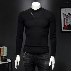 Men's T Shirts Oversized Long Sleeve Black Shirt Men Top Designer Personality Button Style Mens T-shirt Half Turtleneck Thick Tops 5XL C15