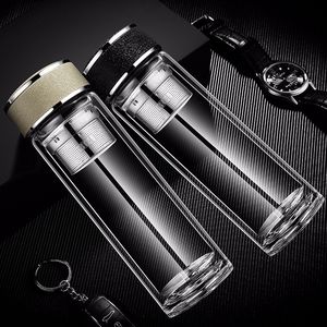 Water Bottles Portable Business with Lid Tea Infuser Double Walled Glass Cup for Coffee Mug Bottle for Water Tumbler Glass Water Bottle Cups 230320