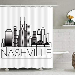 Shower Curtains City Buildings Outline Curtain Tennessee Nashville Modern Architecture Scenic Artwork Waterproof Polyester Black White