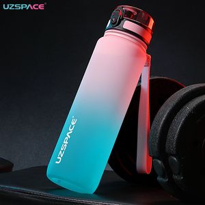 Water Bottles UZSPACE 1000ml Sport Water Bottle With Time Marker Leakproof Dropproof Frosted Tritan Cup For Outdoor Travel School Gym BPA Free 230320