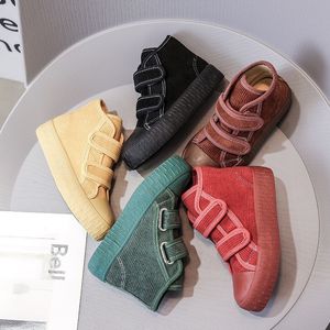 Sneakers Fashion Hook Loop Soft Corduroy Kids School Casual Allmatch Sapatos infantis de garotas High Top Autumn Boots E08051 230317