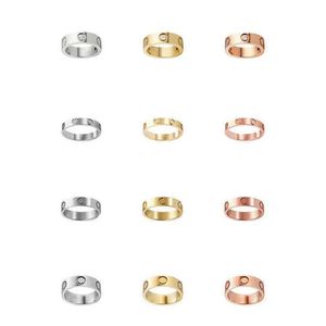 Aşk Yüzükleri Kadın Tasarımcı Yüzük Çift Takı Band Titanyum Çelik Diamond Fashion Klasik Altın Gümüş Gül İsteğe Bağlı Boyut 4/5/6mm Kırmızı Kutu