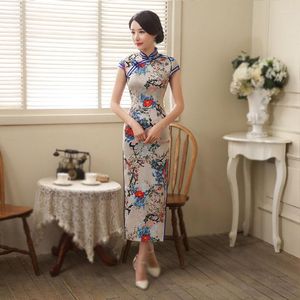 Roupas étnicas Moda feminina Cheongsam chinês insp retro aprimorado slim fittting blussom pintado chi-pao com aberturas de coxa