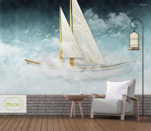 Wallpapers Bacal Customized Modern Fashion Stereo Wallpaper Mural 3D Sailboat White Feather Cloud Abstract Background Wall Paper Home Decor