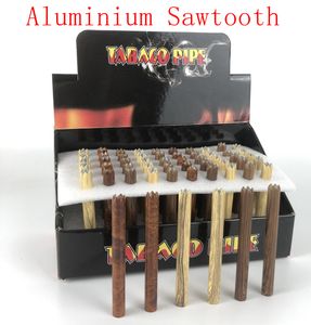 50 Pcs/lot Cigarette Shape Smoking Pipes Sawtooth Shape Wood Grain Metal Pipe One Hitter Bat for Tobacco Herb Tools Accessories