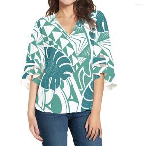 Bluzki damskie Hycool Hawaiian Sexy V Neck Womens Przyjazd 2023 Eleganckie swobodne białe koronkowe top hurtowy Polinezyjski Plemienny Tops