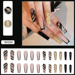 False Nails 2023 24PCS Long Press On Nail Black Border Design Full Coverage Artificial Manicure Salon DIY Art Sweet Style Fake