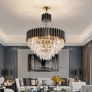 High-end Villa Living Room Headlights Duplex Building Chandeliers Stairwell Crystal Lights Stainless steel Living Room Lights