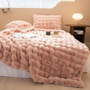 Blankets Chanasya Ruched Luxurious Soft Faux Fur Throw Blanket Fuzzy Plush with Reversible Mink Blanket for Sofa Bed Home Decor 230320
