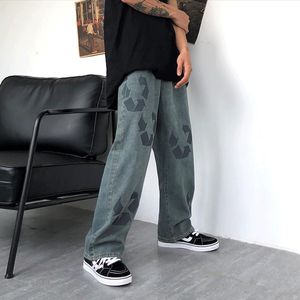 Jeans da uomo Moda Graffiti Pantaloni larghi da uomo vintage Hip Hop Pantaloni larghi in denim Harajuku larghi per adolescenti Abbigliamento coreanoUomini
