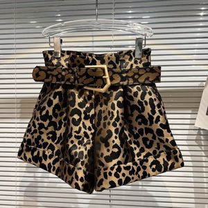 Shorts femininos prepomp inverno chegada cintura alta cinto de metal leopardo shorts streetwear moda feminina gd031 230317