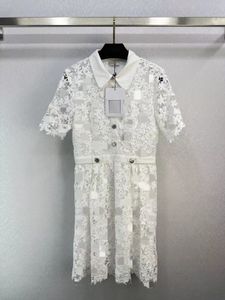 Milan Runway dresses 2023 Spring Summer Lapel Neck Short Sleeve Designer Sundress Brand Same Style Dress 0320-1