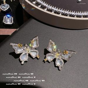 Necklace Earrings Set Yellow Zircon Butterfly For Women Antique Water Drop Gem Shell Insect Classic Gorgeous Jewelry