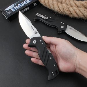 ENGAGE 35DPLC Survival Folding Knife D2 Satin Blade G10 with Steel Sheet Handle Outdoor Camping Hiking Fishing Pocket Folder Knives with Retail Box