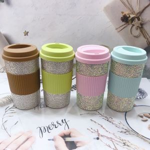 Water Bottles 500ml Diamond Coffee Mug BPA Free Wheat Water Bottle Car Coffee Cup Office Water Cup Girl Gift 230320