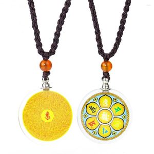 Pendant Necklaces Glass Lotus Flower Necklace Mantra Om Mani Padme Hum Keepsake Hair Urn Quartz Stone Buddhism Collar Chain Woman Jewelry